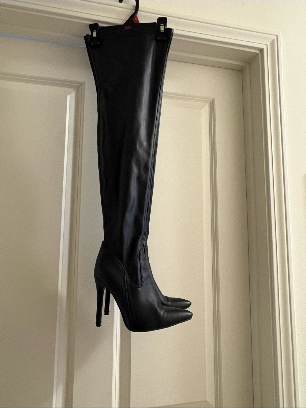 Women's Black Over-the-Knee Stiletto Boots - Picture 2 of 7